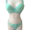 Ensemble soutien gorge et tanga motifs "fleurs" bonnet B bleu ciel