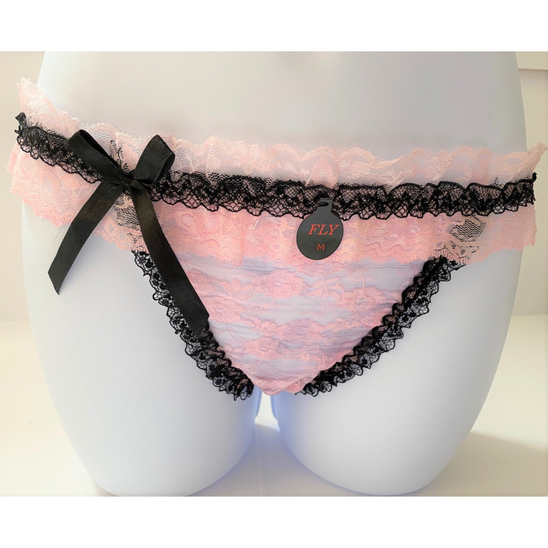 Tanga en dentelle rose