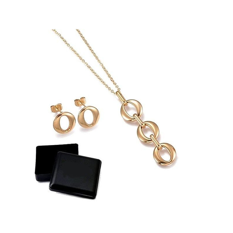 Ensemble collier et boucles d'oreilles trio, or