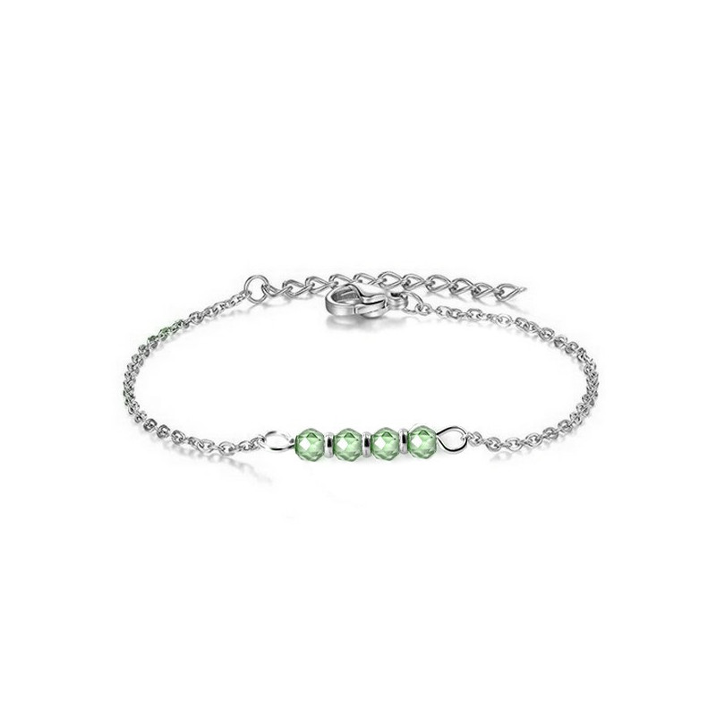 Bracelet argenté, lignée de pierres vert